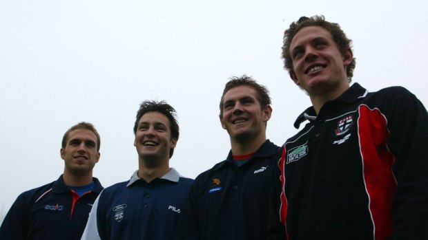 Younger days: (from left) Judd, Jimmy Bartel, Hodge and Ball 