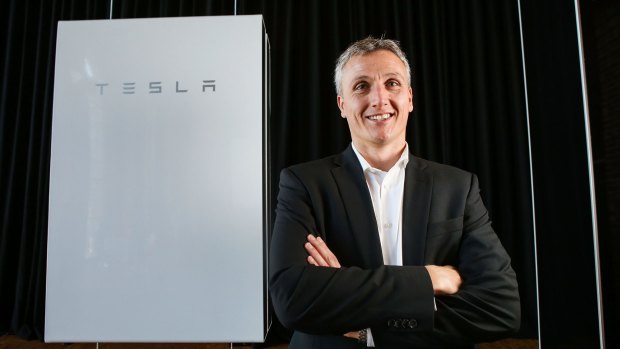 Solution? Tesla vice-president Lyndon Rive with the Powerwall 2.
