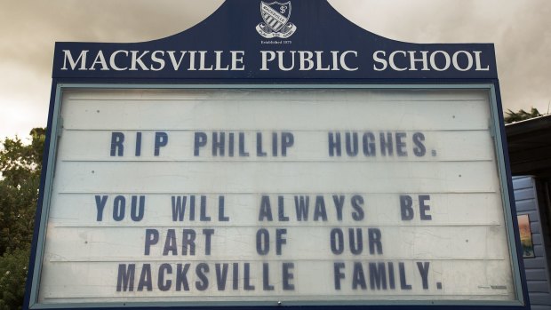 A school in Macksville displays a message in memory of Australian cricketer Phillip Hughes.