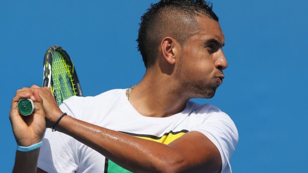 Australian hope Nick Krygios during a practice session ahead of the Australian Open at Melbourne Park.