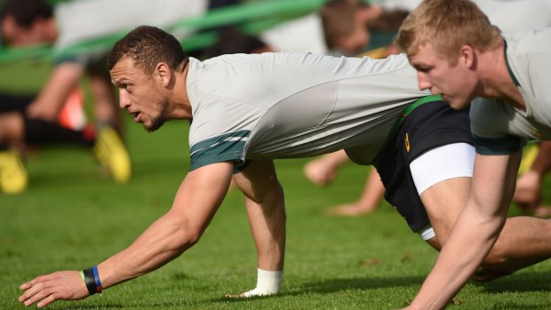 South Africa's Zane Kirchner (left) and Pieter-Steph Du Toit during a training session at the University of Birmingham in England.