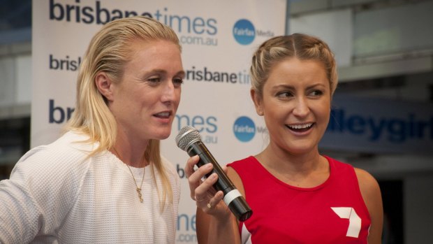 Olympic champion Sally Pearson is interviewed by Channel 7's Liz Cantor at the  City2South BEATcamp.