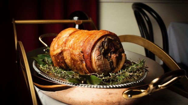 La Rosa's spit-roasted Golden Plains pig is boned and rolled into porchetta.