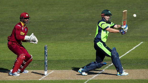 Ed Joyce of Ireland bats during Ireland's win against the West Indies during the 2015 World Cup.