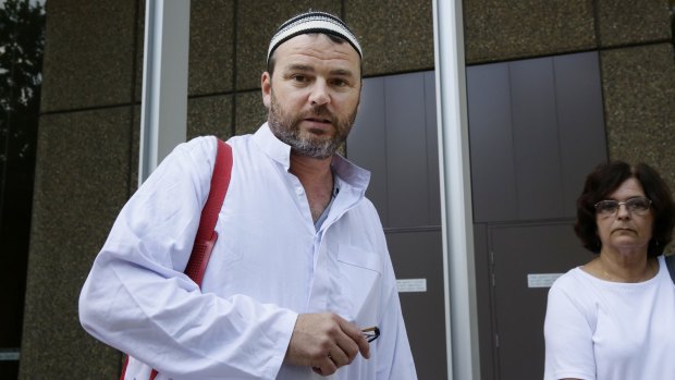 Cronulla memorial organiser Nick Folkes at court dressed in a mock Islamic outfit.