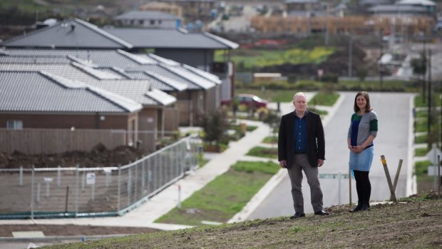 Pat O'Neill and Emma Antonetti, workers with the Brotherhood of St Laurence, say lack of physical and social infrastructure compounds the difficulties low-income families are facing in Mernda.