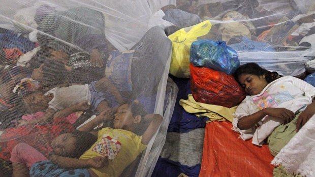 Migrants shelter in Kuala Langsa in in Indonesia on Saturday. 