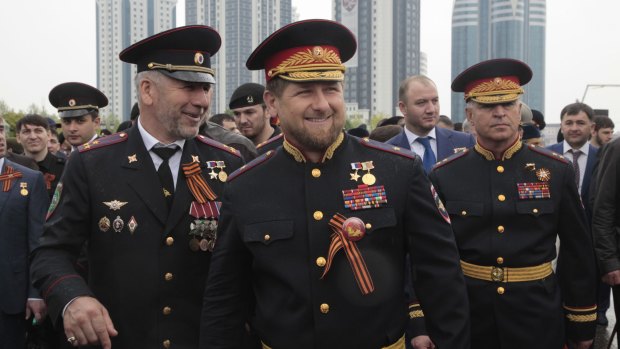 Chechen regional leader Ramzan Kadyrov, centre, in May 2015.