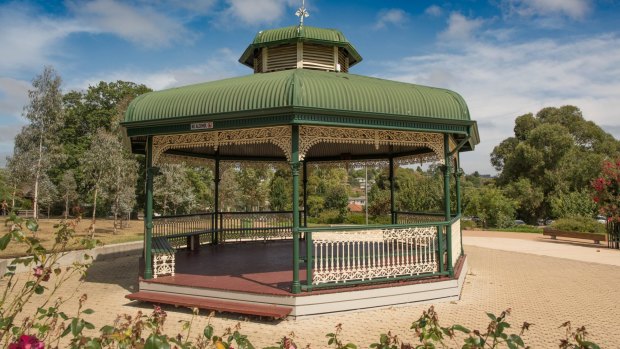 The rotunda at Mooroolbark's Hookey Park, which is also home to a steel sculpture series by artist Jonathan Leahey.