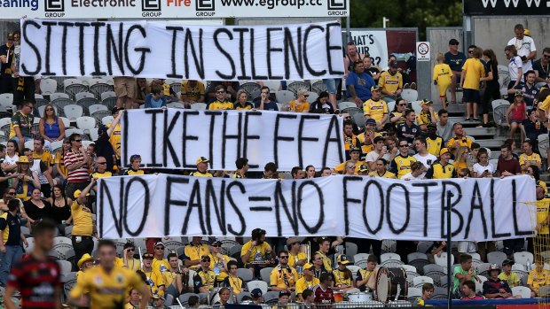 Standing up: Central Coast Mariners fans protested with a silent offering in the game against Western Sydney.