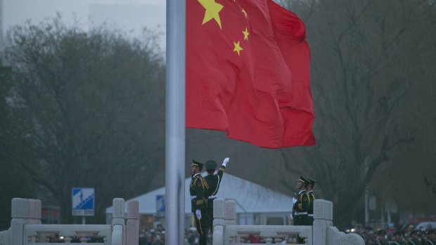 A flag raising ceremony in Tiananmen Square on Saturday. 