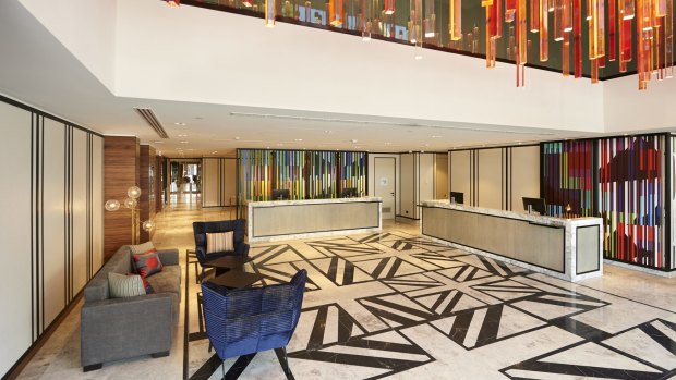 The lobby at Northbridge's DoubleTree by Hilton sets a playful tone. 