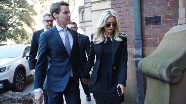 Oliver Curtis and wife Roxy Jacenko arrive at St James Court on Thursday.