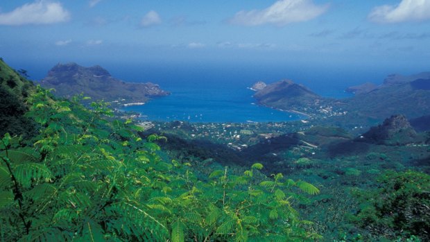 Aerial view from Nuku Hiva Marquesa Islands.