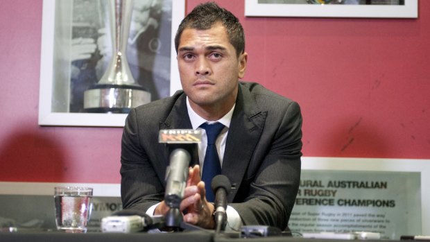 Facing the music: Reds five-eighth Karmichael Hunt speaks to the media during a press conference at Rugby House in Brisbane on Friday.
