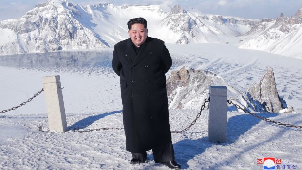 Kim Jong-un was said to have climbed Mount Paektu on Saturday in dress shoes given the rare weather-friendly conditions.