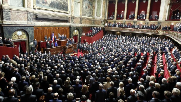 The exceptional joint gathering of both of the French houses of parliament on Tuesday evening in Versailles, France. During his speech, French President Francois Hollande expressed his commitment to "destroying" Islamic State (IS), following Friday's terrorist attacks.
