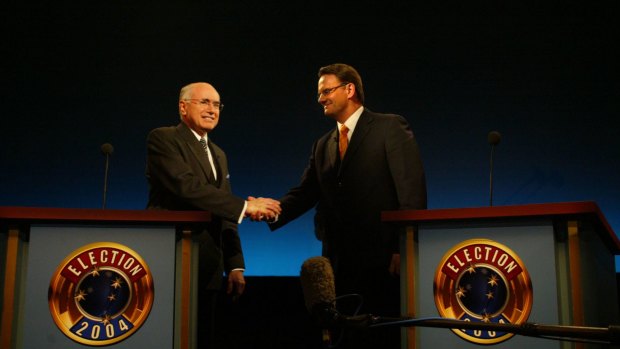John Howard and Mark Latham at the 2004 election debate. 