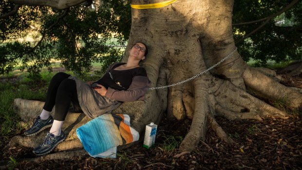 Kathlene Hennessy chained herself to a tree for several hours on Thursday night.