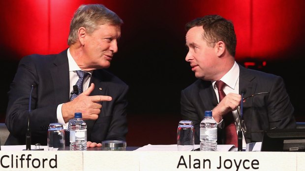 Leigh Clifford and Alan Joyce at the annual meeting where shareholders were asked to approve a $505 million capital return.