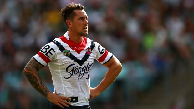 Mitchell Pearce on field for the Roosters in 2015.