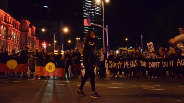 Protesters at the Justice for Elijah march in Brisbane's CBD on Wednesday night.