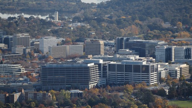 Office buildings in Canberra, where there are concerns that a fifth of the commercial leasable area across the city might soon be vacant.