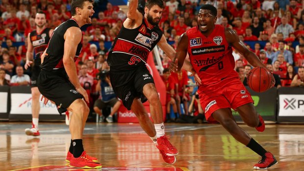 On the money: Wildcats import Jermaine Beal drives to the basket against the Hawks during the NBL semi-final win over the Illawarra Hawks at Perth Arena on Friday night. 