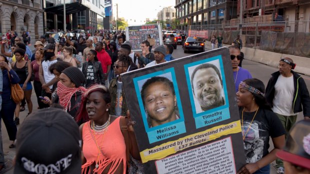 People take to the streets and protest in reaction to Cleveland police officer Michael Brelo being acquitted of manslaughter charges.