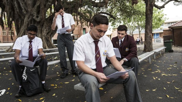 Students at Homebush Boys High after finishing an HSC exam last year.
