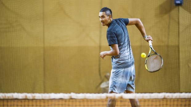 Nick Kyrgios trains at the AIS on Tuesday morning.