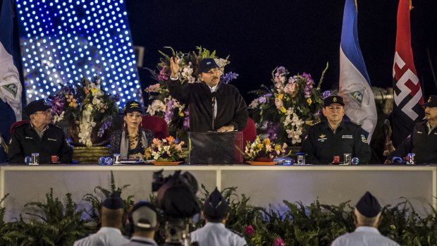 President Daniel Ortega of Nicaragua speaks at an event in Managua. 