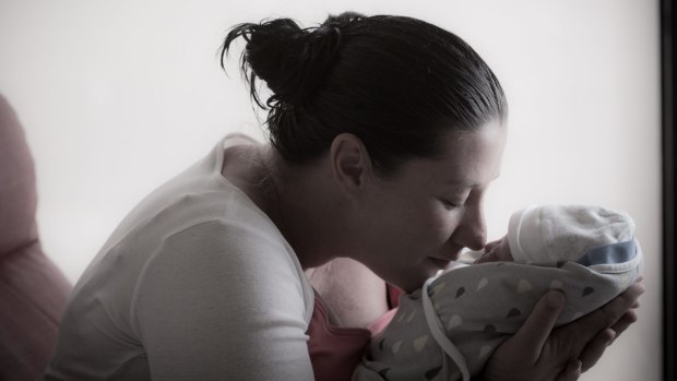 Melbourne woman Belinda Ainley with her baby boy, Ash.