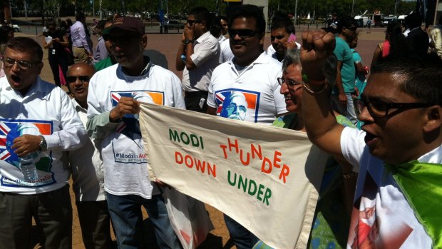 The local Indian community rallies for the Indian Prime Minister Narendra Modi on Monday.