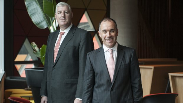 Former NAB CEO Cameron Clyne and successor Andrew Thorburn.