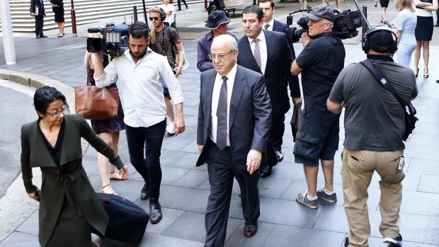 Former Labor minister Eddie Obeid, centre, leaves the Supreme Court after his sentencing hearing on Thursday.
