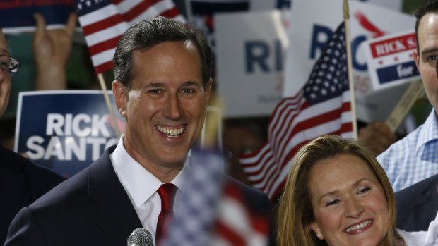 Rick Santorum and his wife Karen at his campaign announcement.