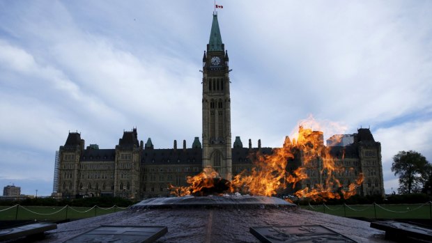 Parliament Hill in Ottawa on Sunday when Canadian Prime Minister Stephen Harper called elections for October 19.