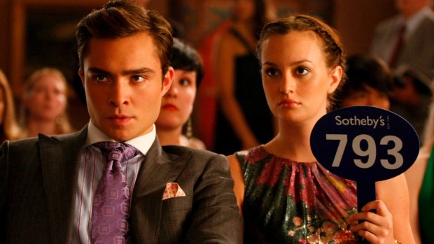 Ed Westwick as Chuck Bass and Leighton Meester as Blair Waldorf in Gossip Girl.