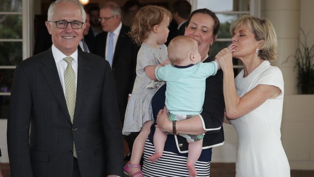 Malcolm Turnbull and Julie Bishop with Kelly O'Dwyer and her children, Olivia and Edward.