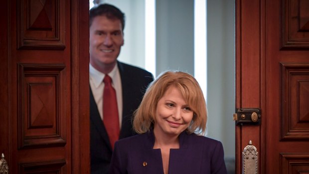 Australian Conservatives founder Cory Bernardi at a press conference with new member, Victorian MP, Rachel Carling-Jenkins.