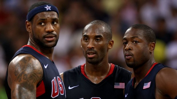 Global star: Kobe Bryant chats with LeBron James and Dwyane Wade during the United States' gold medal campaign at the Beijing 2008 Olympic Games.