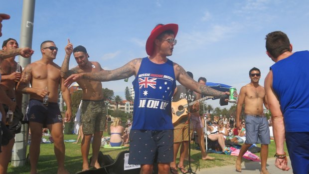 Revellers get into the spirit at St Kilda Beach last Australia Day.