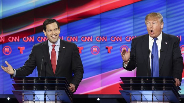 Senator Marco Rubio (left) went on the attack on Thursday during the latest 2016 Republican presidential candidates debate.