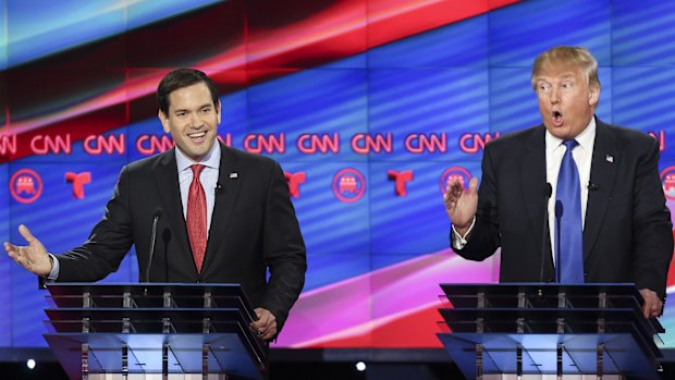 Senator Marco Rubio (left) went on the attack on Thursday during the latest 2016 Republican presidential candidates debate.