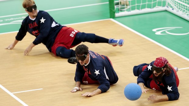 Silence is golden: The United States goalball team in action in Rio where boisterous crowds have made it difficult for the athletes to hear the ball. 