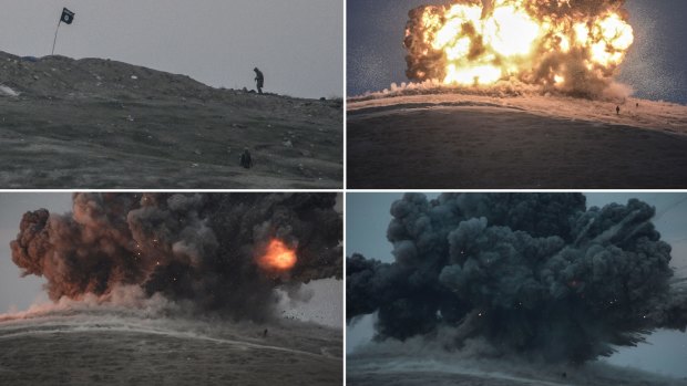 The strikes hit the hill near Kobane forcing militants to flee.