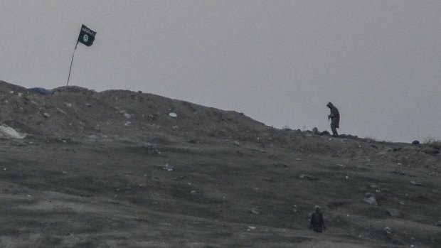 Islamic State militants on the hill before the air strike.