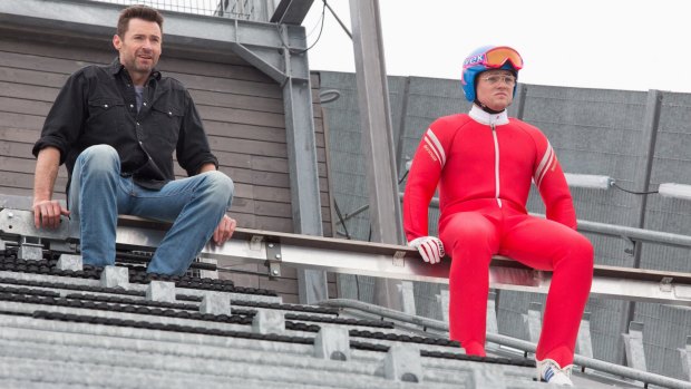 Hugh Jackman and Michael Edwards in the Eddie The Eagle.