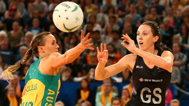 New Zealand's Bailey Mes passes during the fourth and final game of the Constellation Cup against Australia on Friday night.